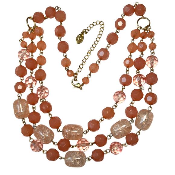 Pink Lucite Faceted Bead Triple Strand Bib Necklace 16-19” Robert Rose Signed - Picture 1 of 10